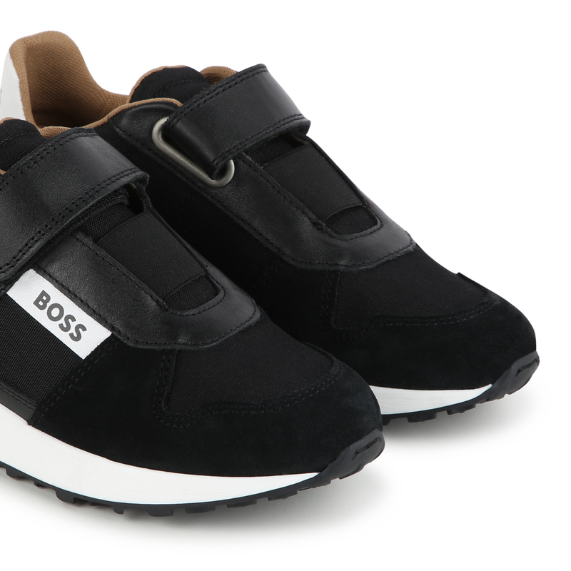 Boss Boys Leather Logo Velcro Trainers in Black EU 39 UK 6