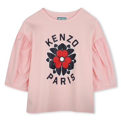 Bi-material T-shirt with print KENZO KIDS GIRL