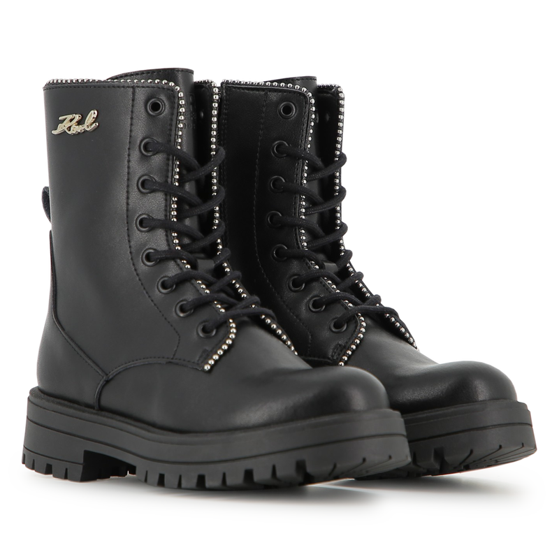 Mid-calf lace-up boot in cowhide leather KARL LAGERFELD KIDS 
                    GIRL