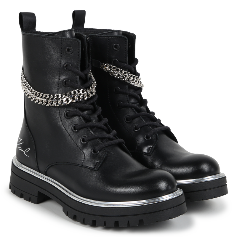 Leather Chain Ankle Boots KARL LAGERFELD KIDS 
                        GIRL