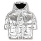 Silver hooded down jacket KARL LAGERFELD KIDS 
                    GIRL