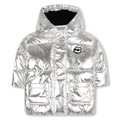 Silver hooded down jacket KARL LAGERFELD KIDS GIRL