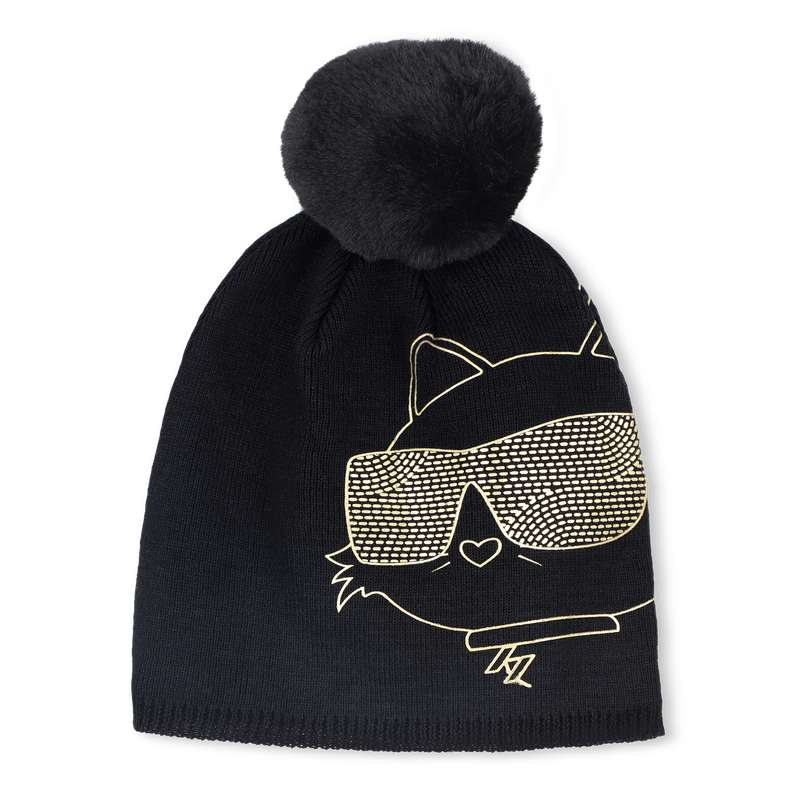 Knitted hat with pompom KARL LAGERFELD KIDS 
                    GIRL