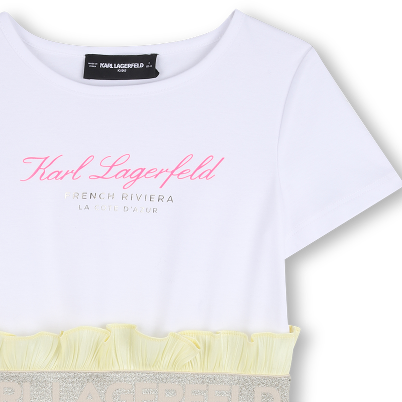 Bi-Material Short-Sleeved Dress KARL LAGERFELD KIDS 
                        GIRL