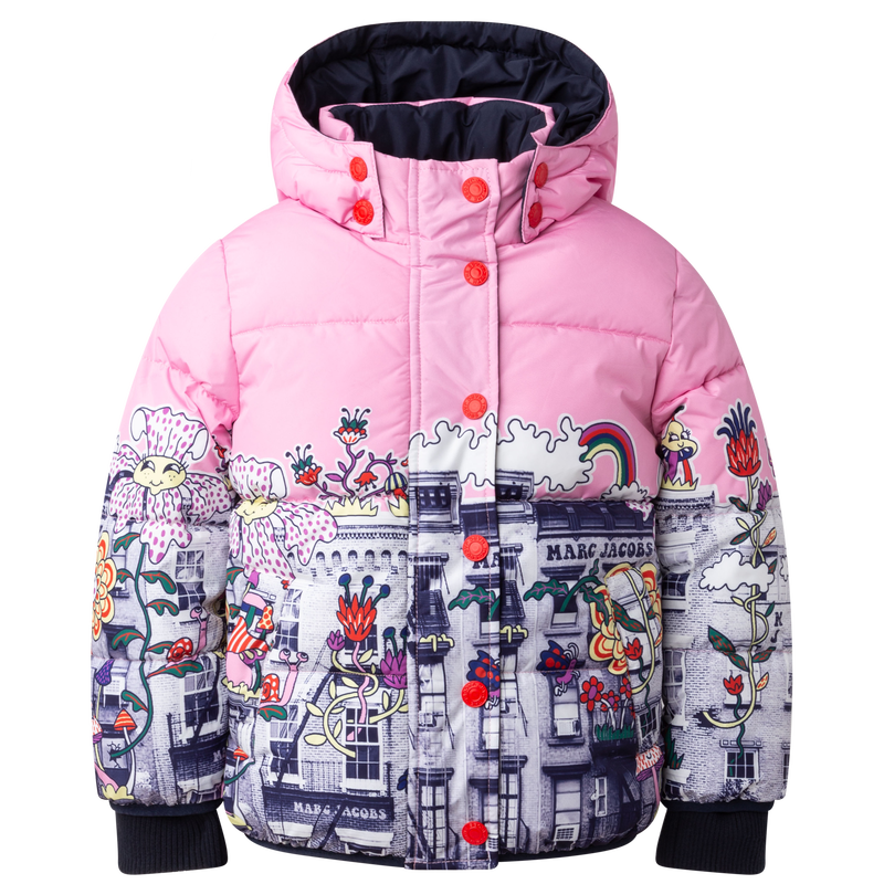 Hooded printed puffer jacket