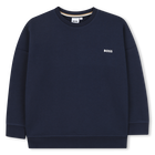 Plain round-neck sweatshirt, NAVY, hi-res