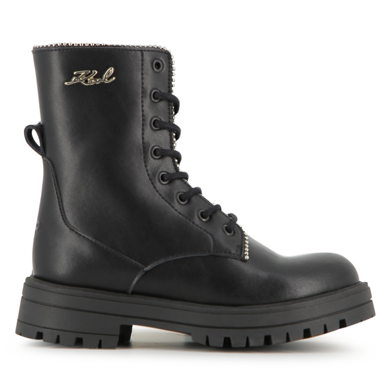 Mid-calf lace-up boot in cowhide leather KARL LAGERFELD KIDS 
                        GIRL