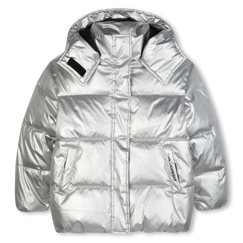 Silver hooded down jacket KARL LAGERFELD KIDS 
                        GIRL