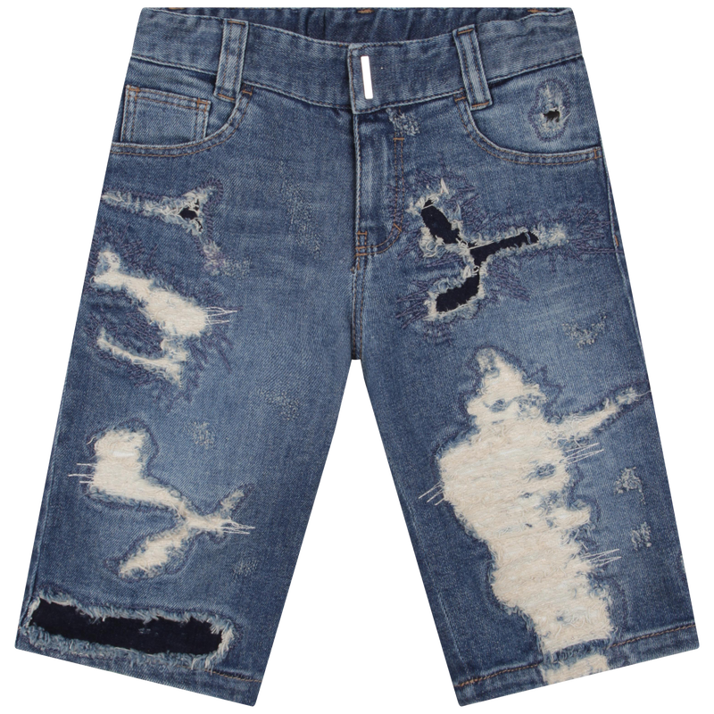 Long worn-out denim jeans