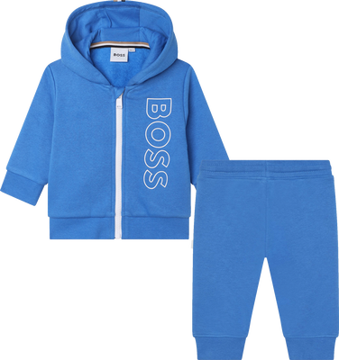 BOSS Boys Navy Blue Velour Monogram Babygrow & Hat Set