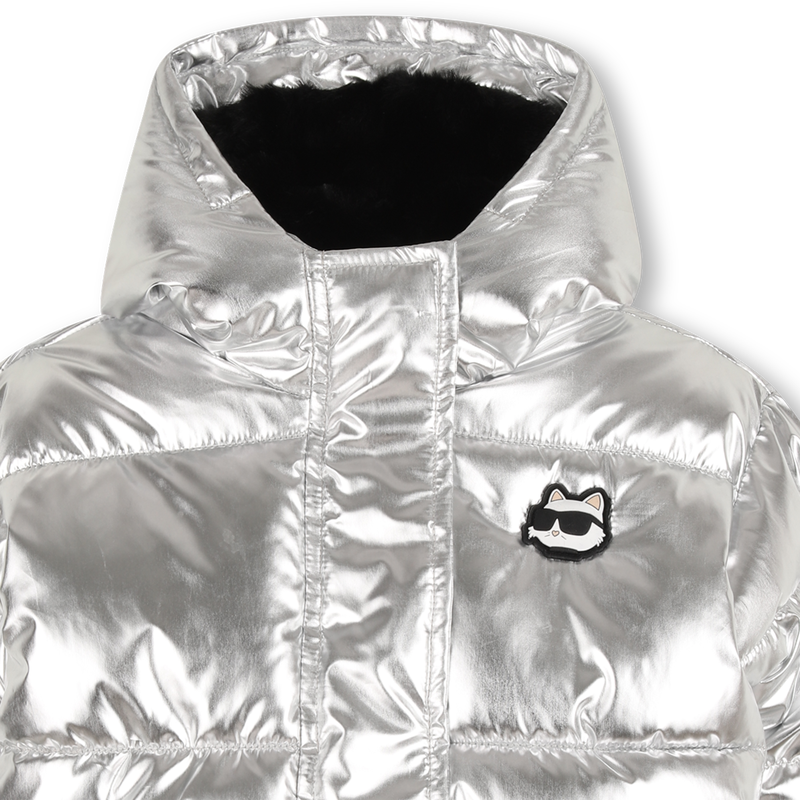 Silver hooded down jacket KARL LAGERFELD KIDS 
                    GIRL