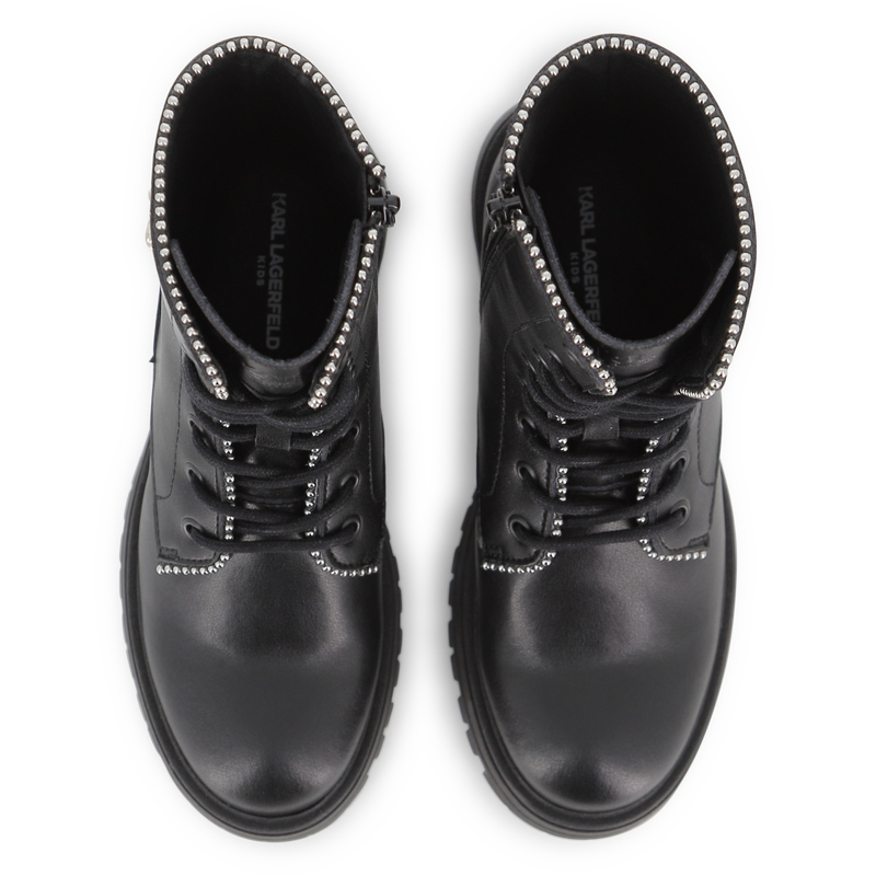 Mid-calf lace-up boot in cowhide leather KARL LAGERFELD KIDS 
                        GIRL