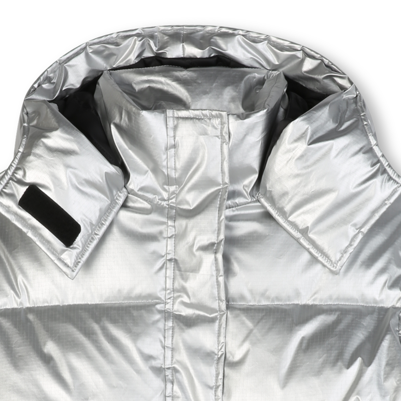 Silver hooded down jacket KARL LAGERFELD KIDS 
                        GIRL