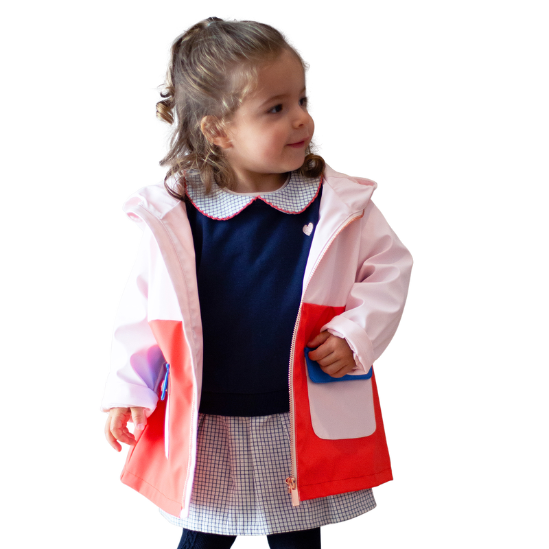 Tricolored Hooded Raincoat CARREMENT BEAU 
                        GIRL