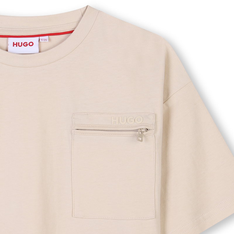 Zip-up pocket cotton T-shirt HUGO 
                    BOY