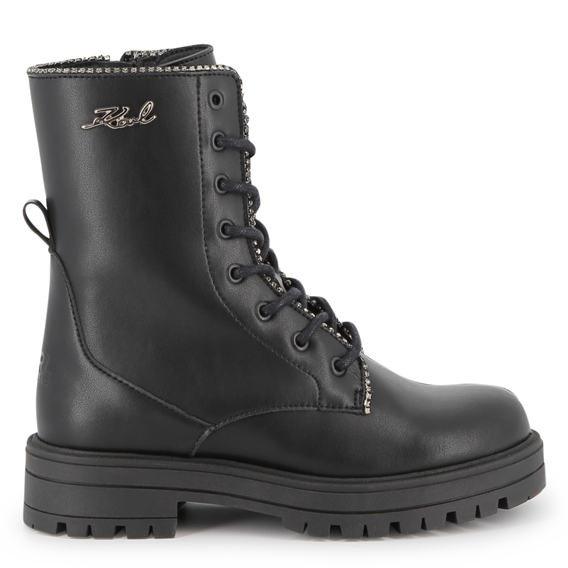 Mid-calf lace-up boot in cowhide leather KARL LAGERFELD KIDS 
                        GIRL