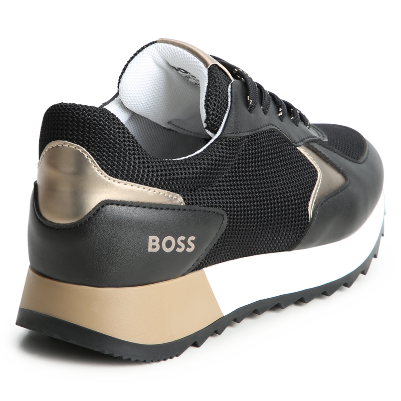 Boss Kids Trainers with Faux Leather and Mesh Black feMen s Girls Size 37