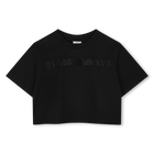 Cropped T-shirt with diamant&eacute;s, BLACK, hi-res