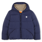 Water-repellent hooded down jacket, NAVY, hi-res