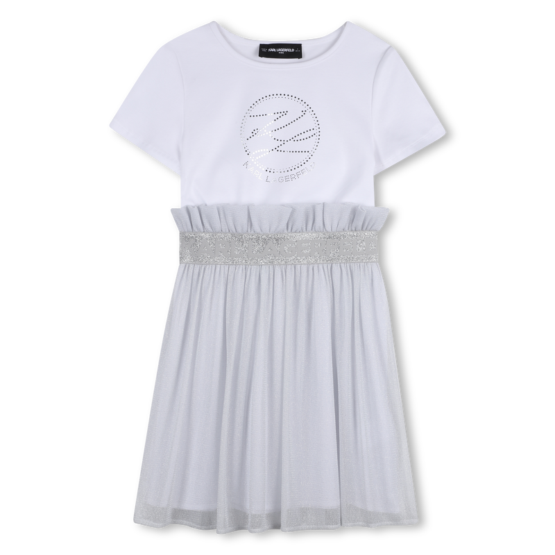 Bi-Material Short-Sleeved Dress KARL LAGERFELD KIDS 
                        GIRL