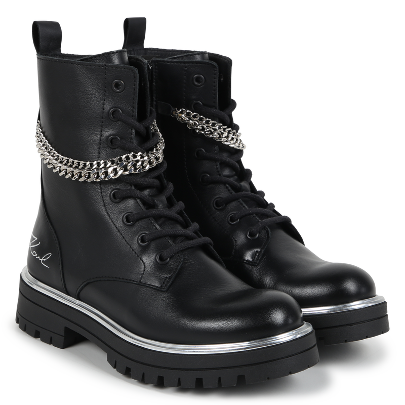 Leather Chain Ankle Boots KARL LAGERFELD KIDS 
                        GIRL