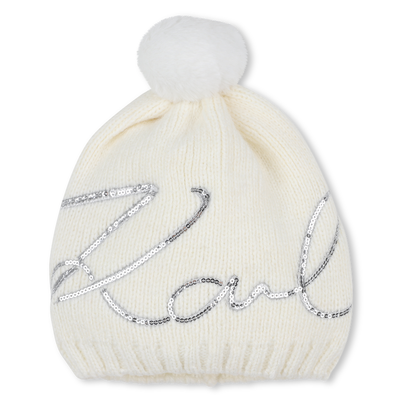 Knitted hat with pompom KARL LAGERFELD KIDS 
                    GIRL