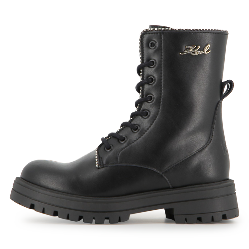 Mid-calf lace-up boot in cowhide leather KARL LAGERFELD KIDS 
                    GIRL