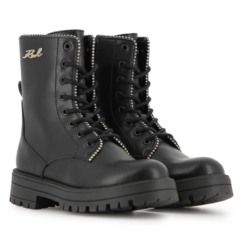 Mid-calf lace-up boot in cowhide leather KARL LAGERFELD KIDS 
                        GIRL