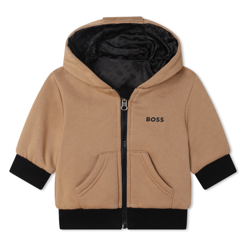 BOSS - Cotton zip-up hoodie with monogram jacquard