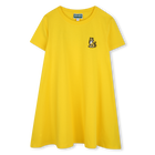 Embroidered badge flared dress, YELLOW, hi-res