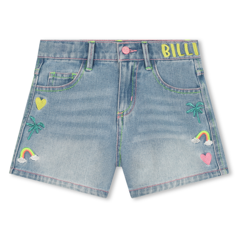 Embroidered denim shorts