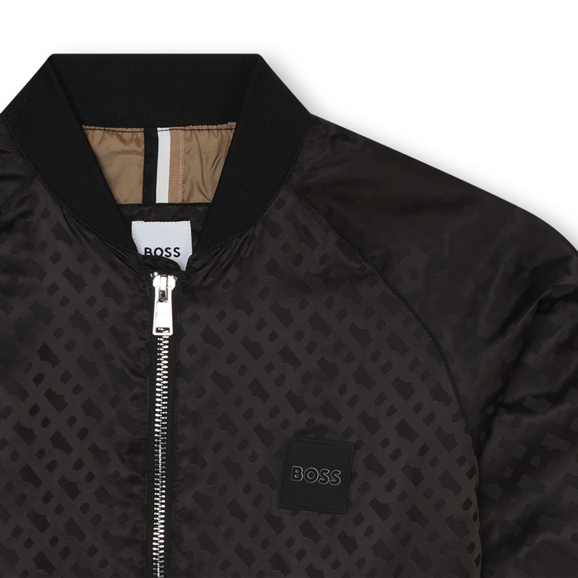 BOSS Kidswear monogram-jacquard zipped bomber jacket - Black