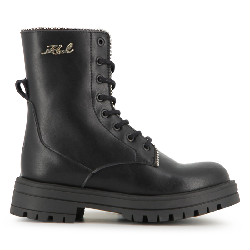 Mid-calf lace-up boot in cowhide leather KARL LAGERFELD KIDS 
                    GIRL