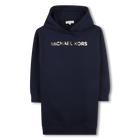 Fleece hooded dress, NAVY, hi-res