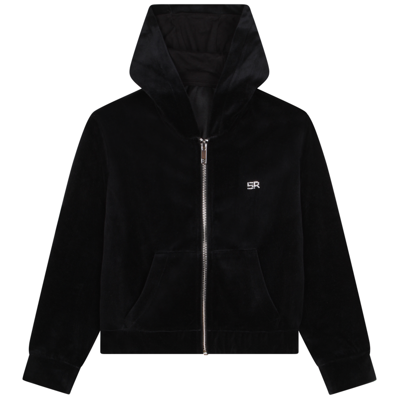 Black velvet zip top up hoodie