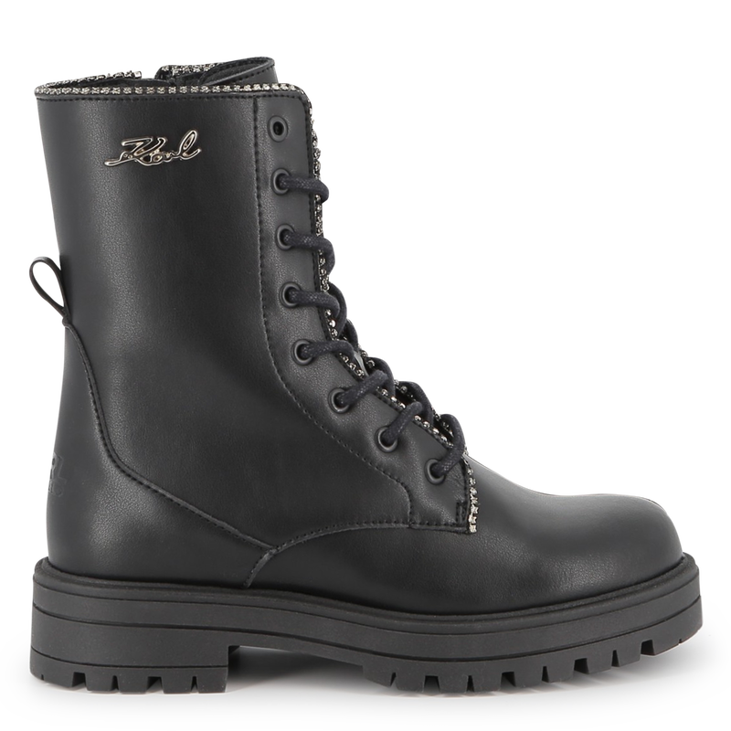 Mid-calf lace-up boot in cowhide leather KARL LAGERFELD KIDS 
                    GIRL