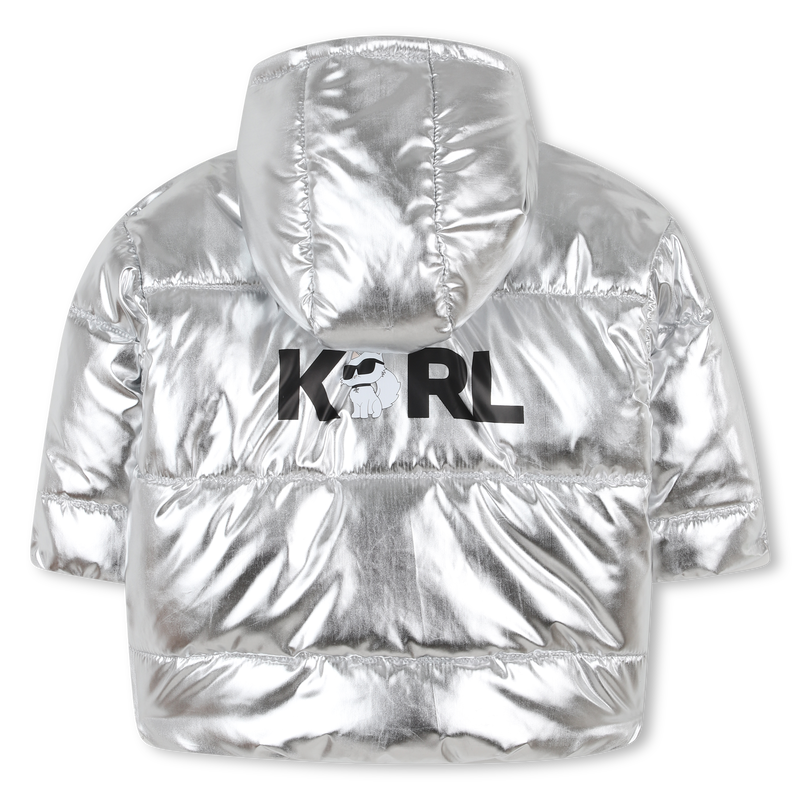 Silver hooded down jacket KARL LAGERFELD KIDS 
                    GIRL