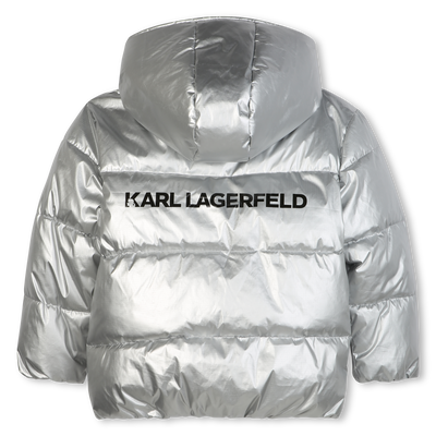 Silver hooded down jacket KARL LAGERFELD KIDS GIRL