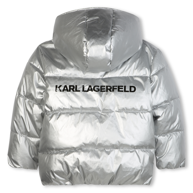 Silver hooded down jacket KARL LAGERFELD KIDS 
                        GIRL